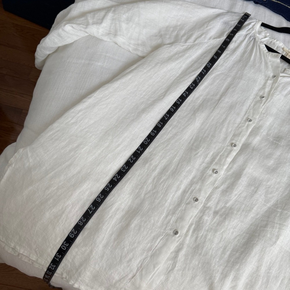 Eileen Fisher White 100% Irish Linen Button Front Tunic Shirt Large long Sleeve - Picture 10 of 10